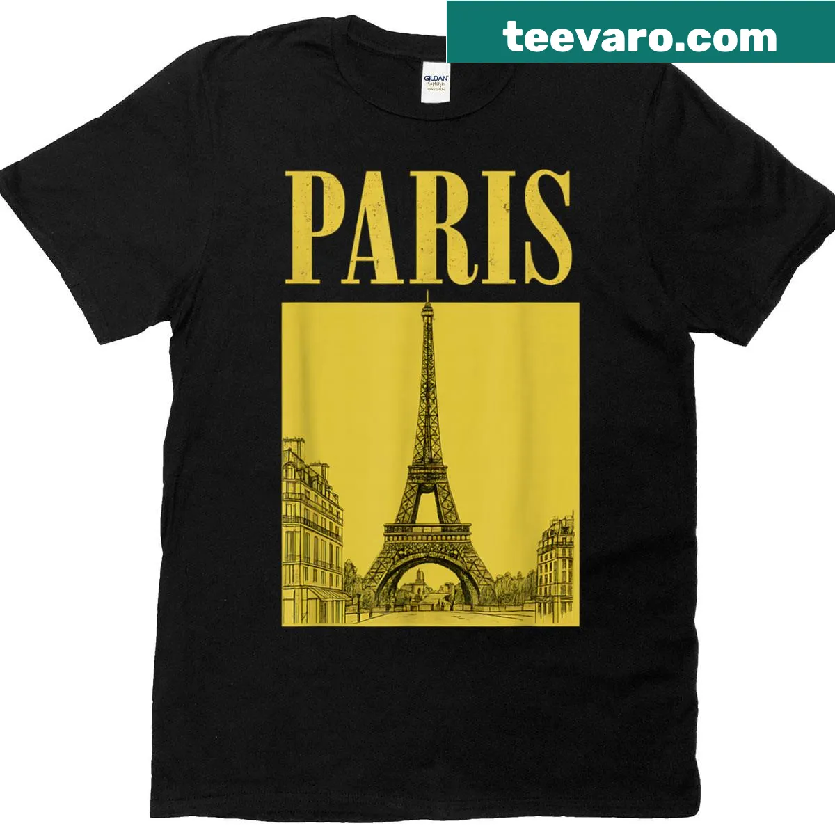 Vintage-style illustration of the Eiffel Tower in Paris — on a men's t-shirt