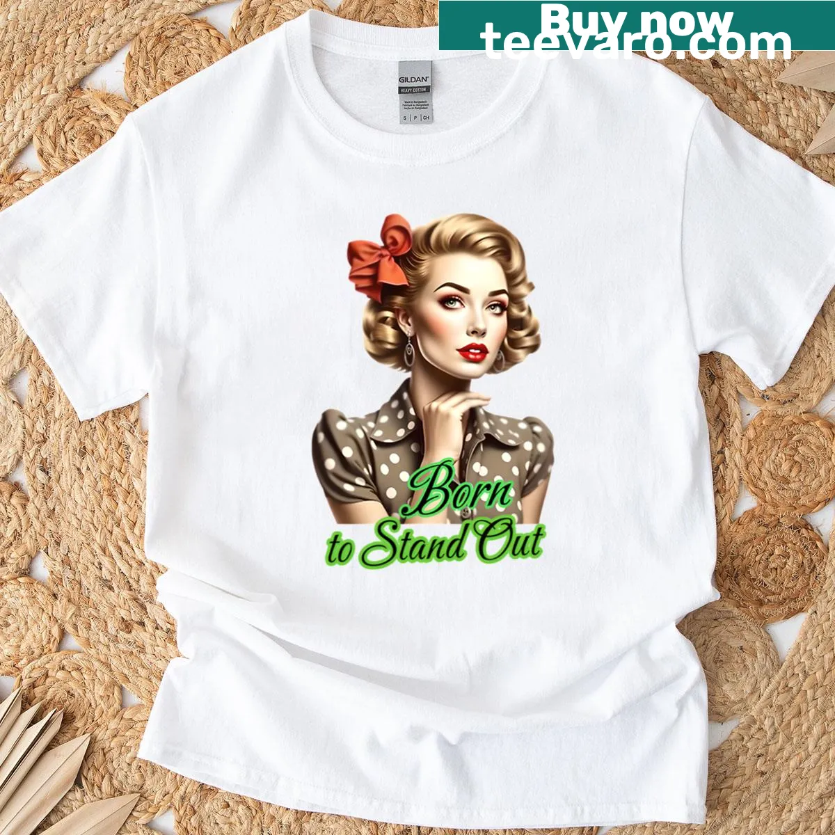 Vintage pin-up girl style t-shirt with a powerful theme — on a men's t-shirt
