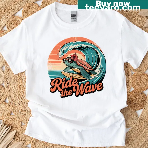Vintage turtle pro surfer t-shirt with playful surfing illustration