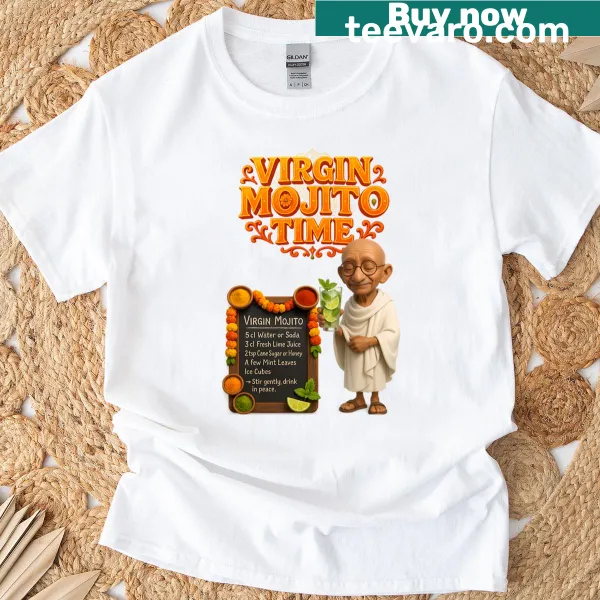 Playful vintage t-shirt with 'Virgin Mojito Time' text
