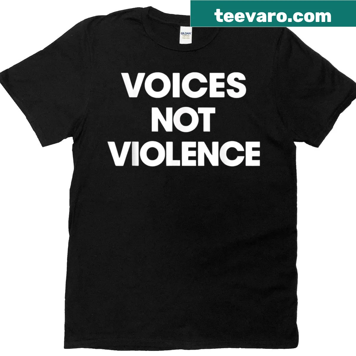Peace quote design with 'Voices Not Violence' text — on a men's t-shirt