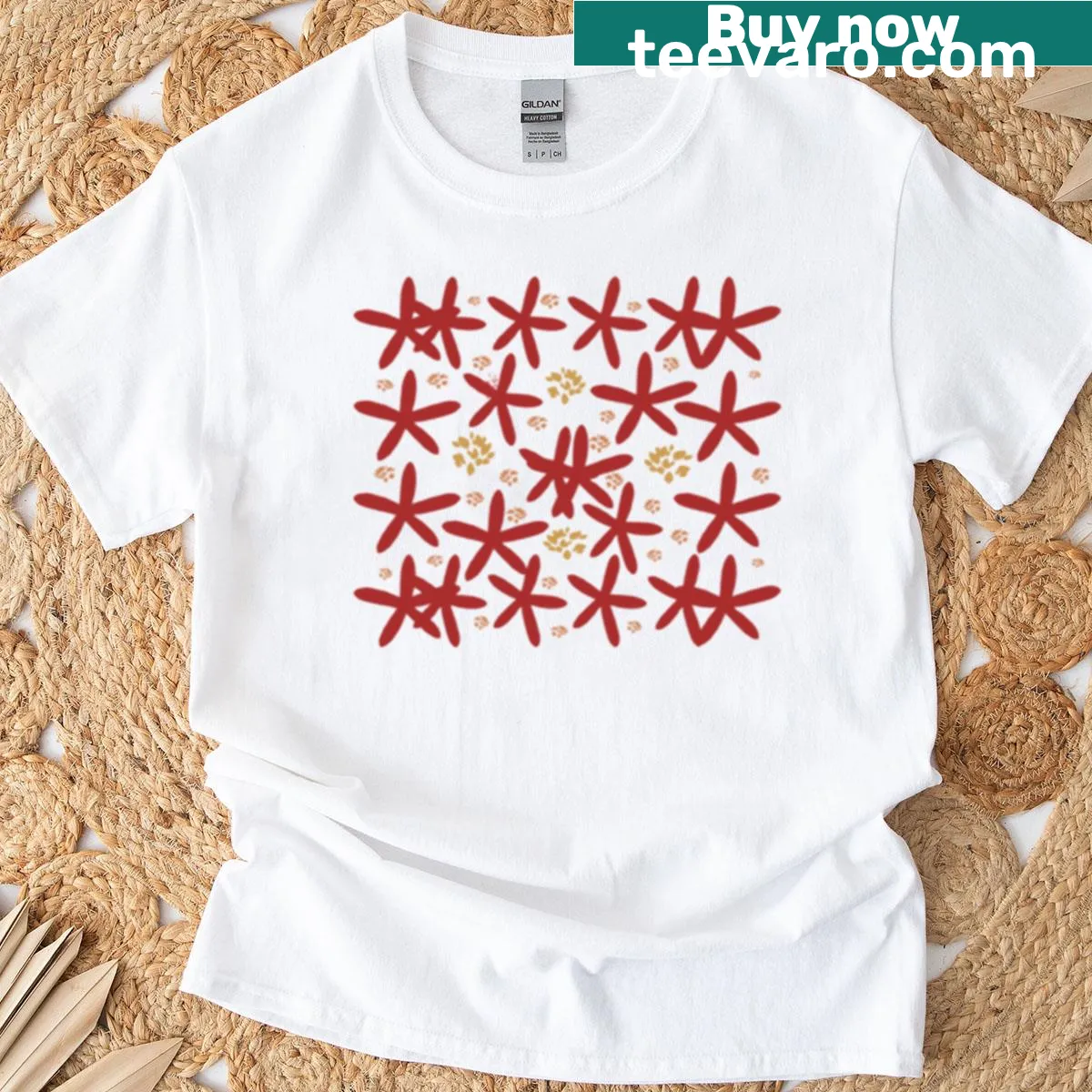 Nature-themed T-shirt featuring Volubilis footprints and realistic design — on a men's t-shirt