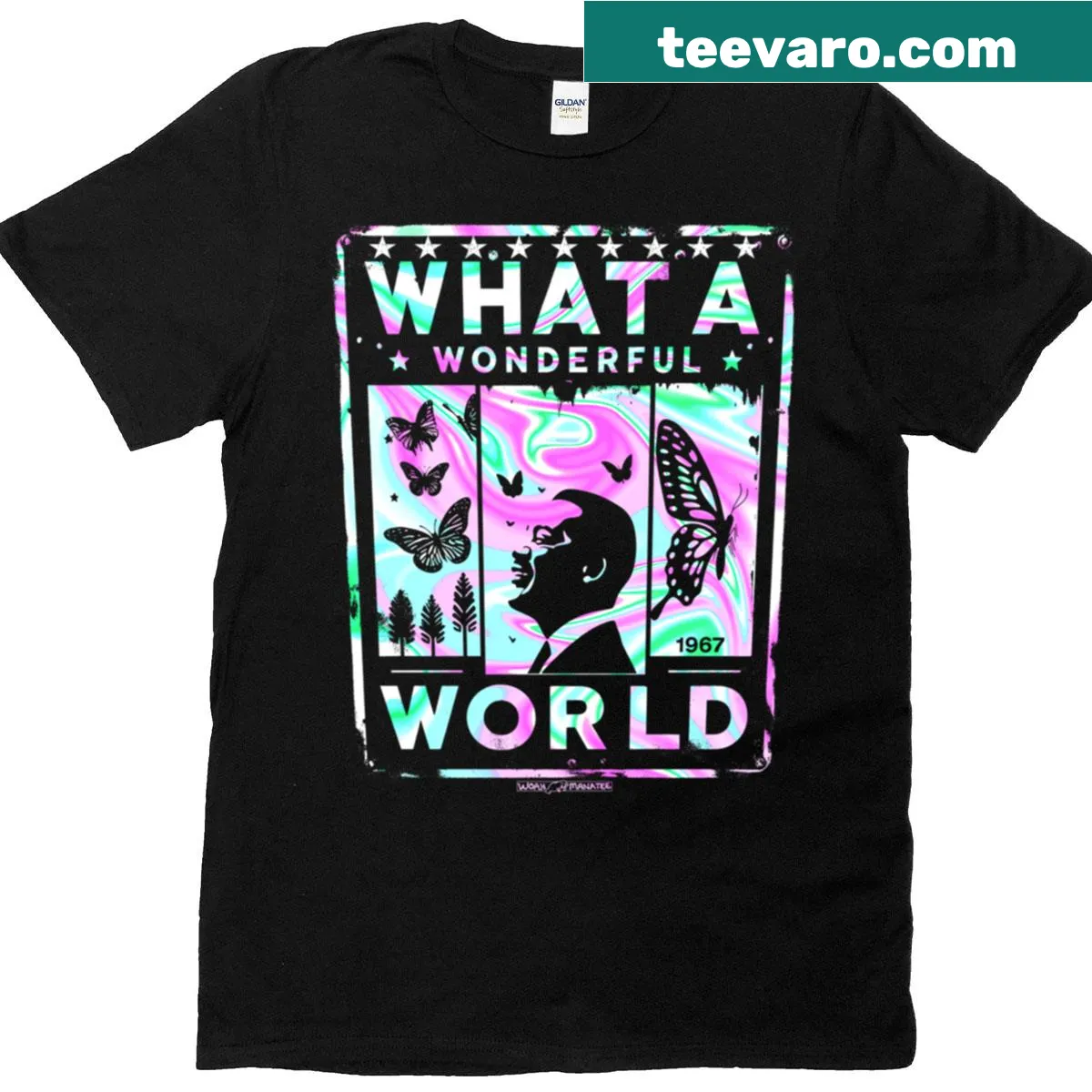Inspirational typography design saying 'What A Wonderful World'. — on a men's t-shirt
