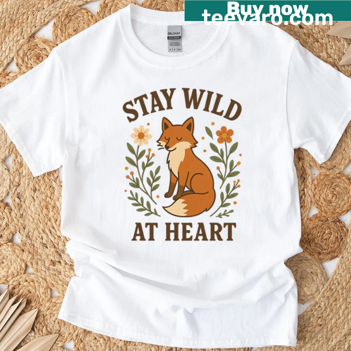 Retro artwork of a fox with floral elements on a T-shirt — on a men's t-shirt