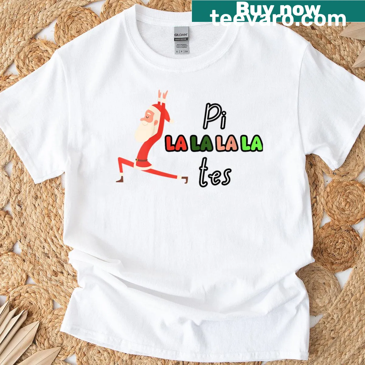 Christmas-themed Pilates t-shirt with playful typography — on a men's t-shirt