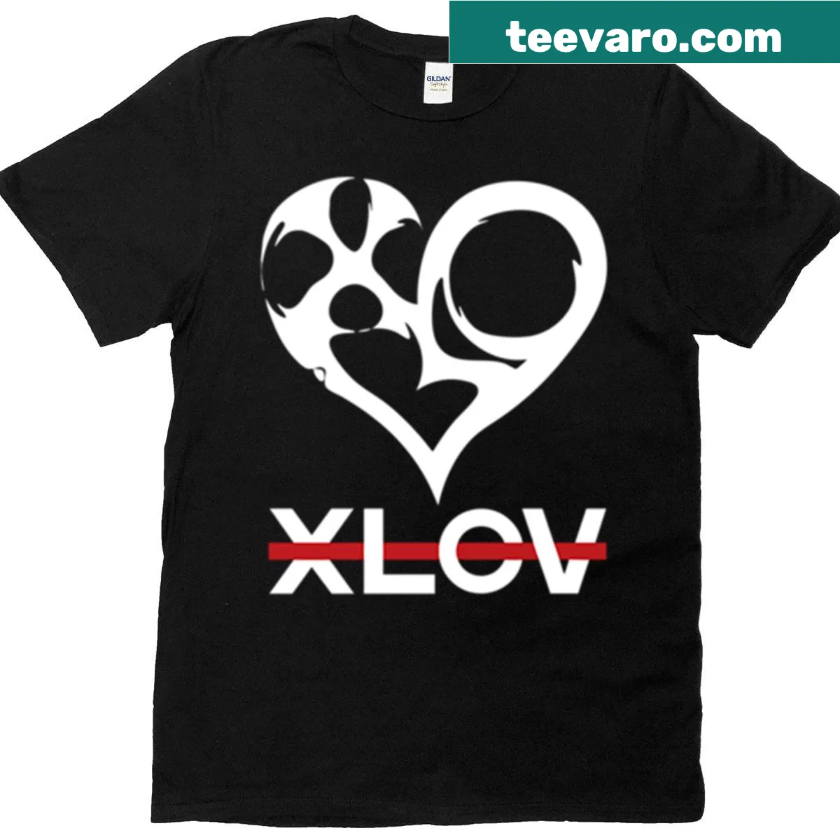 Minimalist design featuring the Xlov logo. — on a men's t-shirt