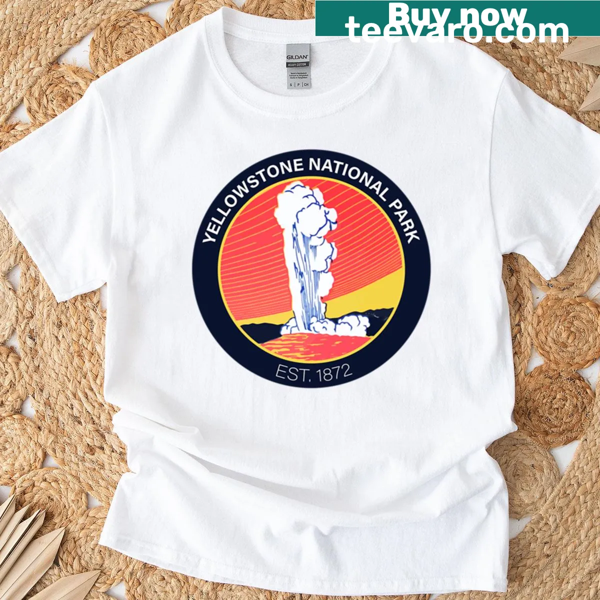 Vintage-style Yellowstone National Park t-shirt with iconic graphic. — on a men's t-shirt