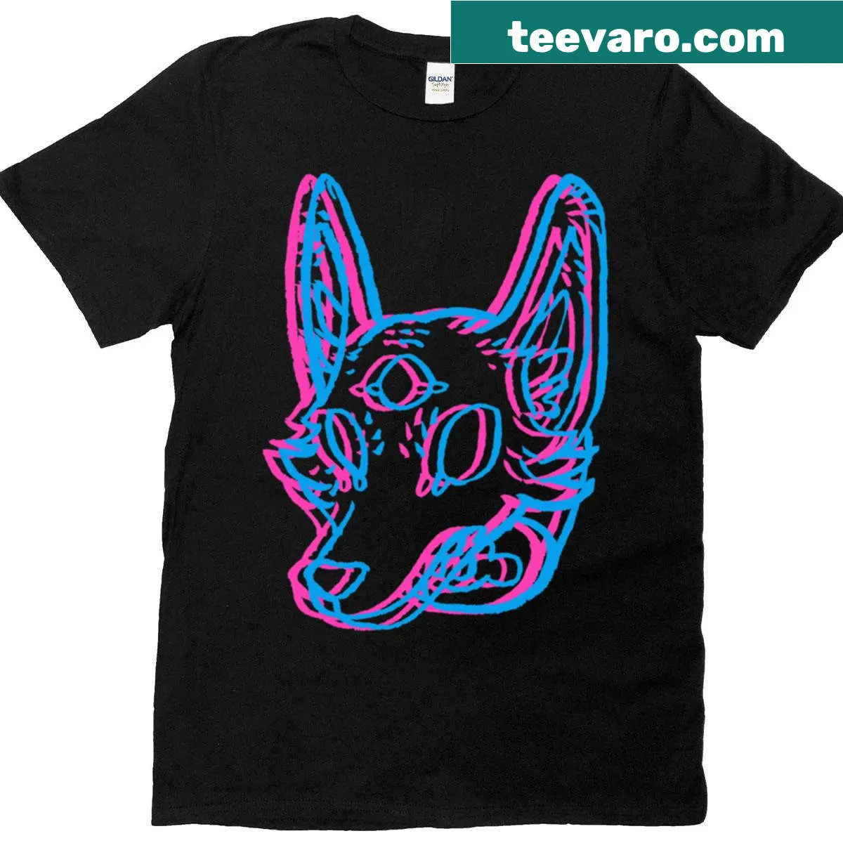 T-shirt featuring a whimsical 3D Space Coyote illustration — on a men's t-shirt