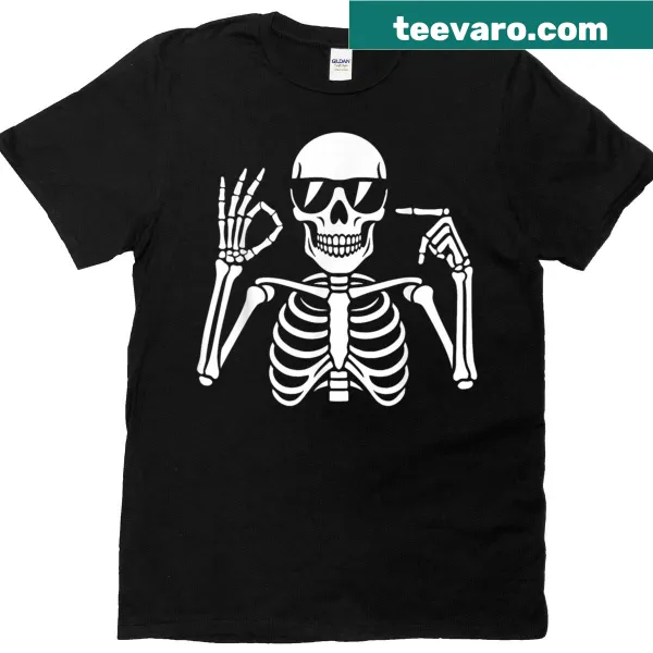 Cartoon skeleton design with funny text on Halloween t-shirt