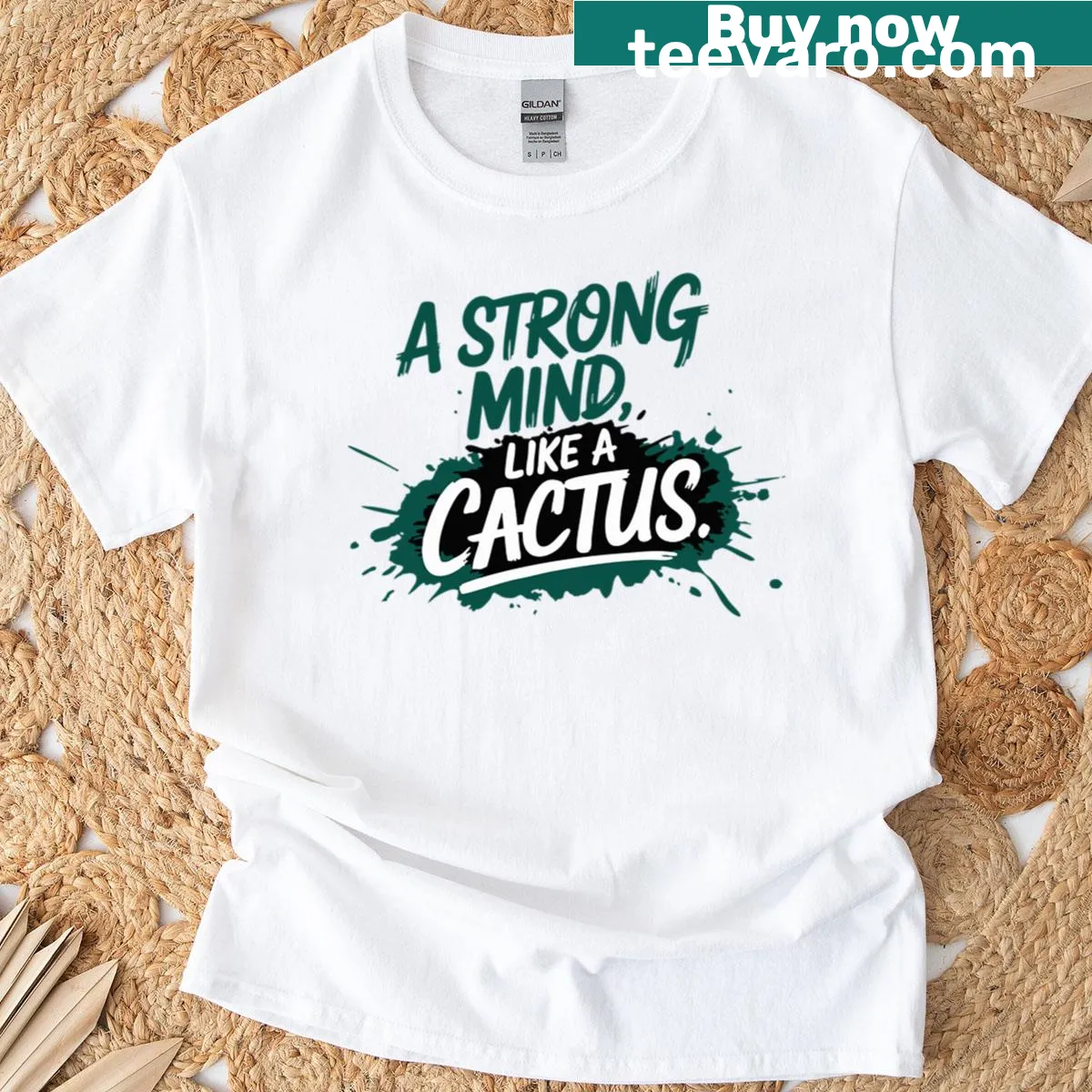 Typography design t-shirt featuring the quote: A Strong Mind Like A Cactus — on a men's t-shirt