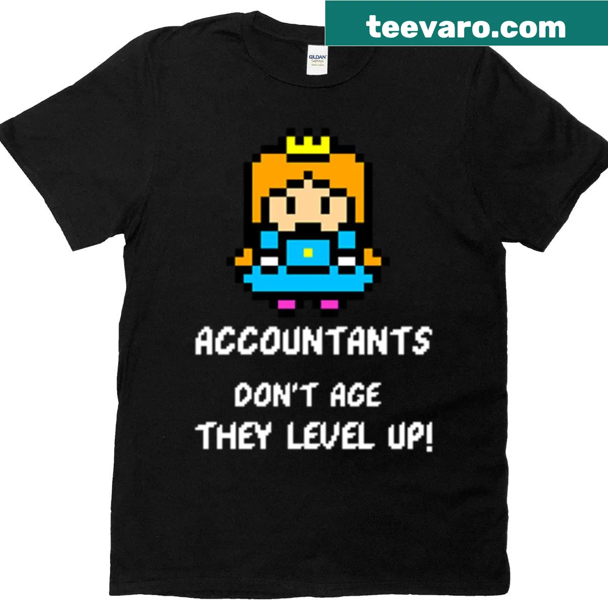 Funny t-shirt saying 'Accountants Don't Age, They Level Up' — on a men's t-shirt