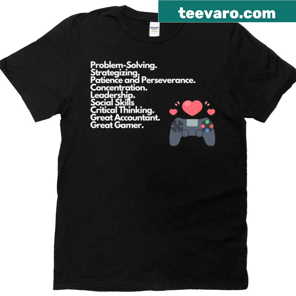 Accounting and gaming skills humorous T-shirt with bold text — on a men's t-shirt