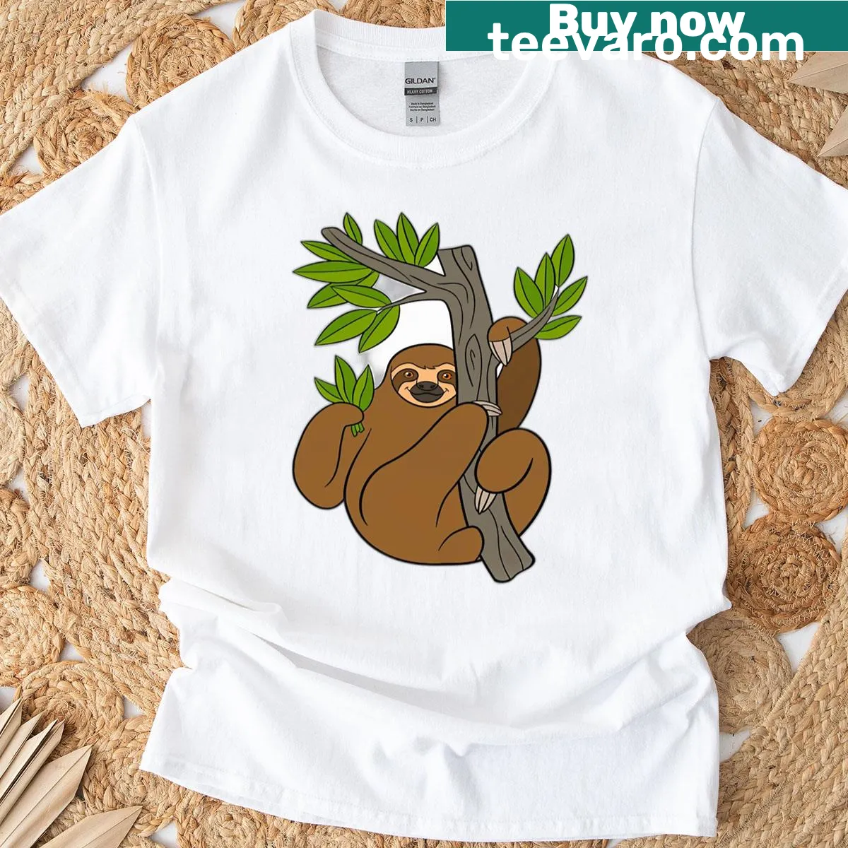 Cartoon sloth on a tree design for kids' T-shirt — on a men's t-shirt
