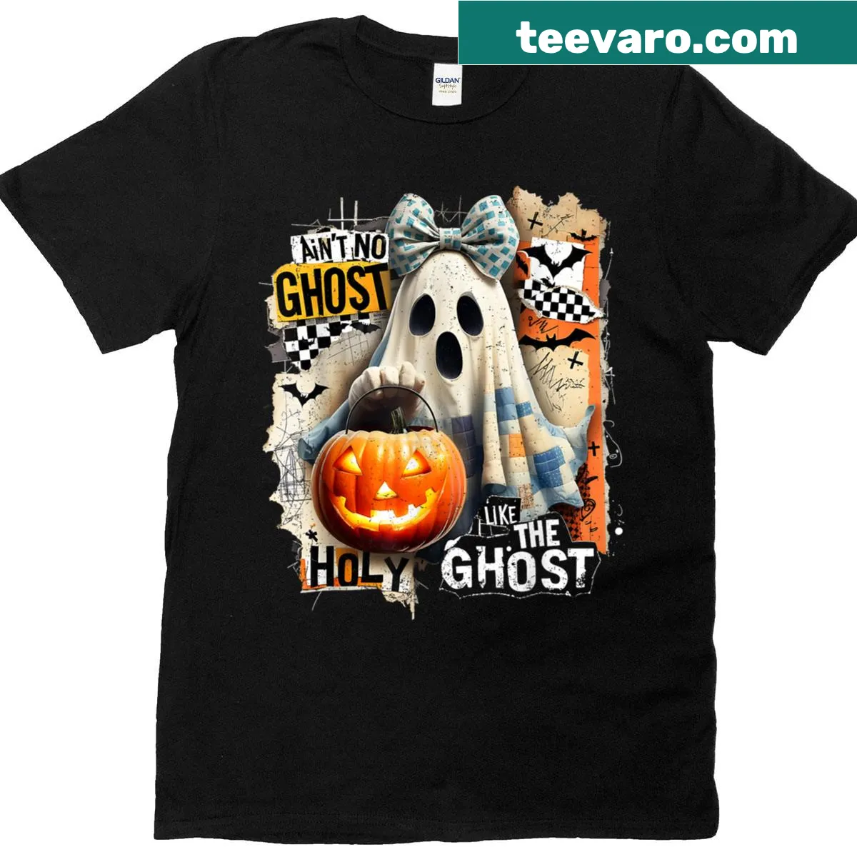 Playful Halloween T-shirt featuring a whimsical ghost design — on a men's t-shirt