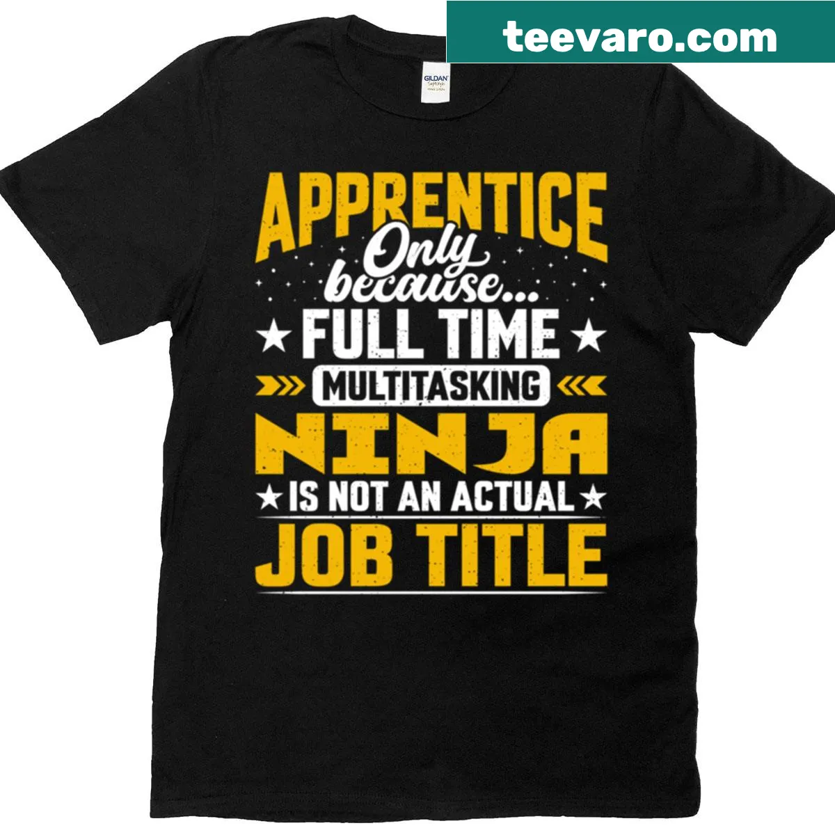 Funny Apprentice t-shirt with humorous trainee job title — on a men's t-shirt