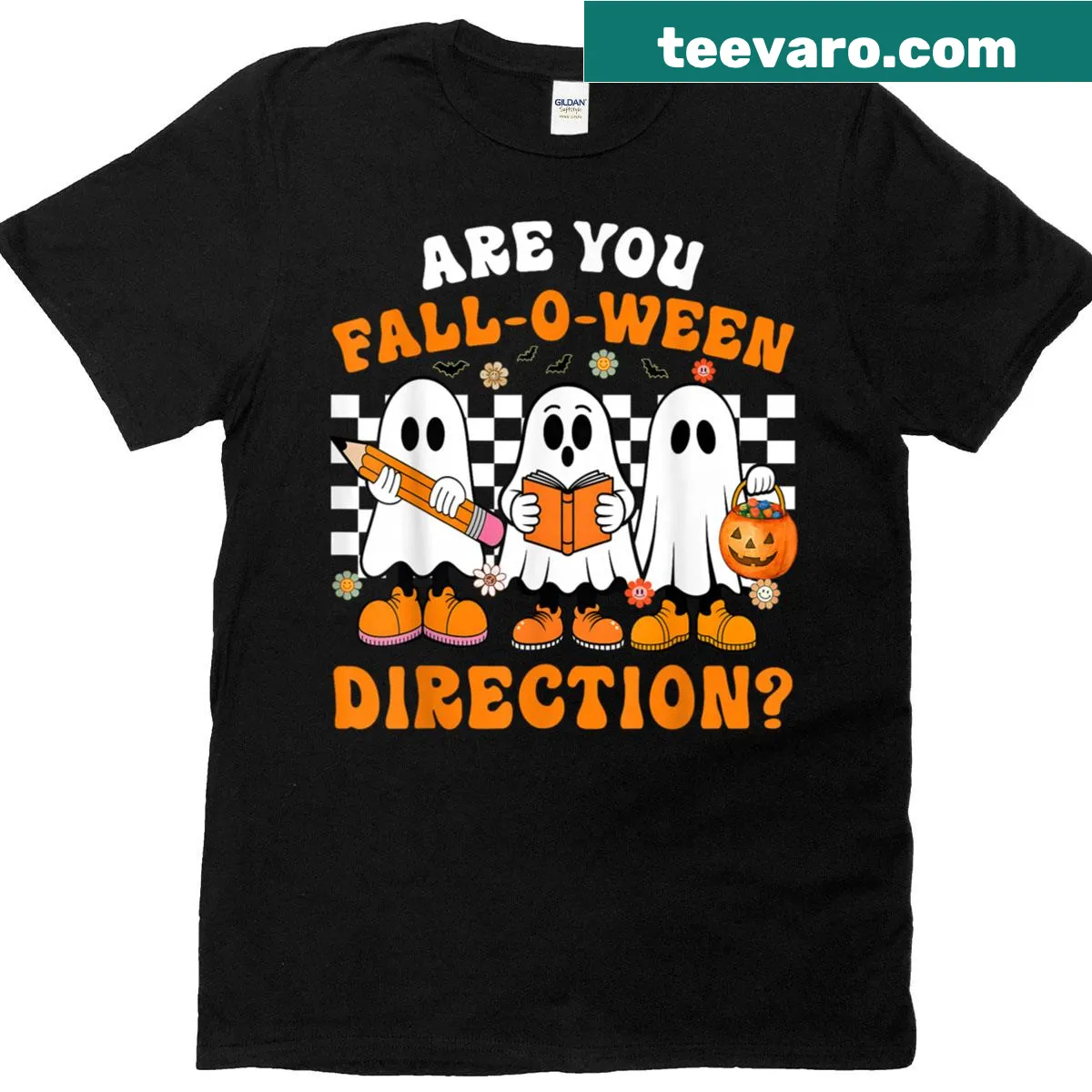 Funny Halloween teacher t-shirt with ghost graphic — on a men's t-shirt