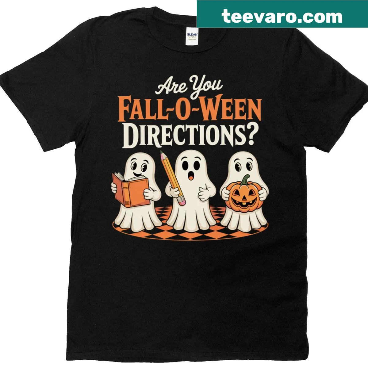 Retro Halloween t-shirt with a playful ghost and funny text — on a men's t-shirt