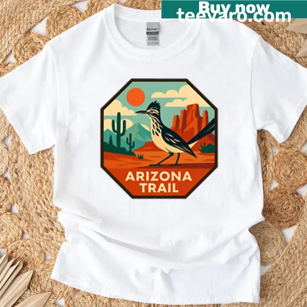 Scenic Arizona landscape illustration on an outdoor-themed shirt