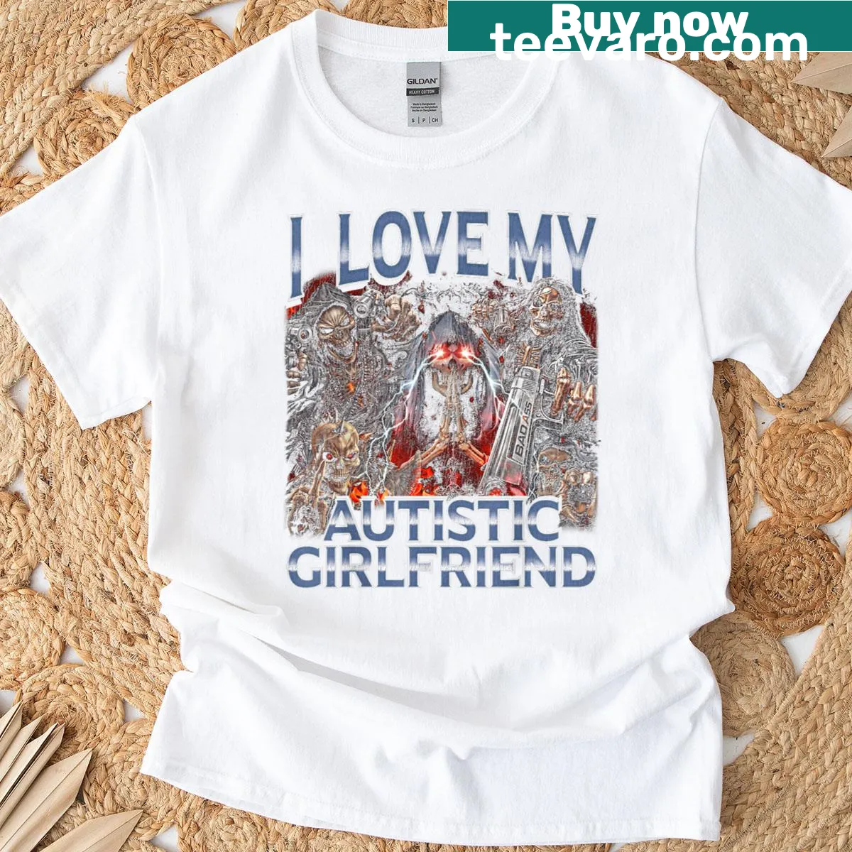 Edgy skeleton design t-shirt featuring Autistic Girlfriend meme concept — on a men's t-shirt