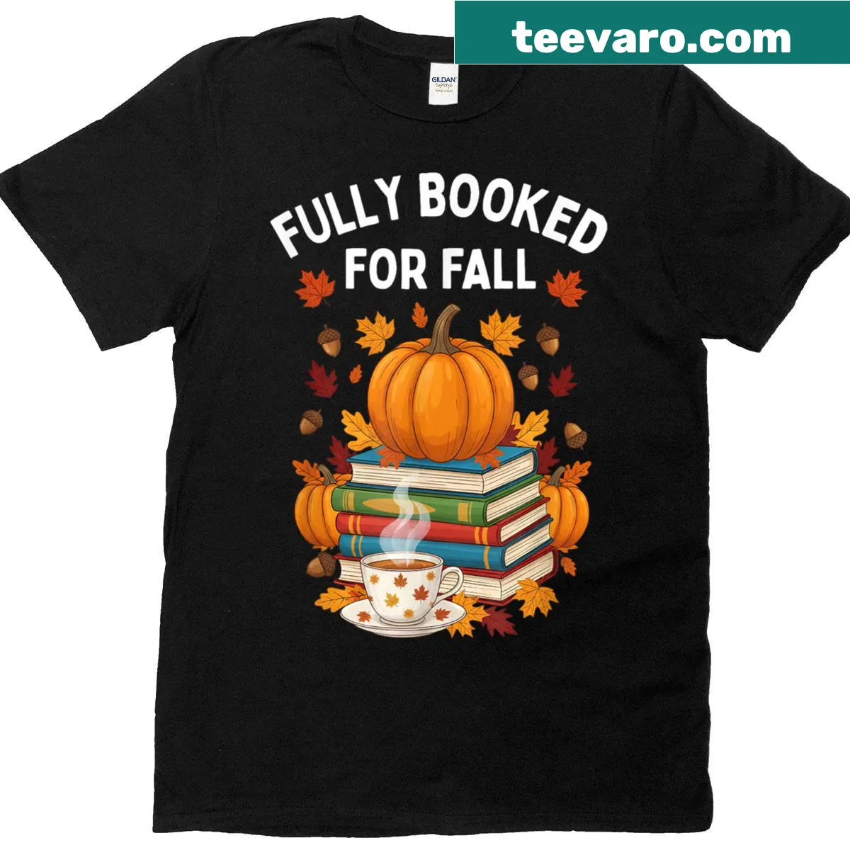 T-shirt with a pumpkin and text 'Fully Booked for Fall' for book lovers — on a men's t-shirt