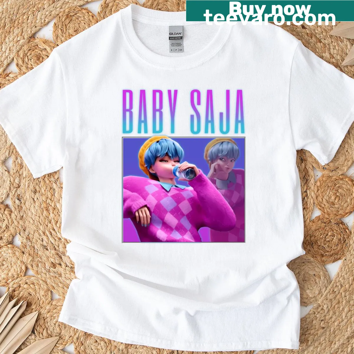 Cute Baby Saja character design on a kids' T-shirt — on a men's t-shirt