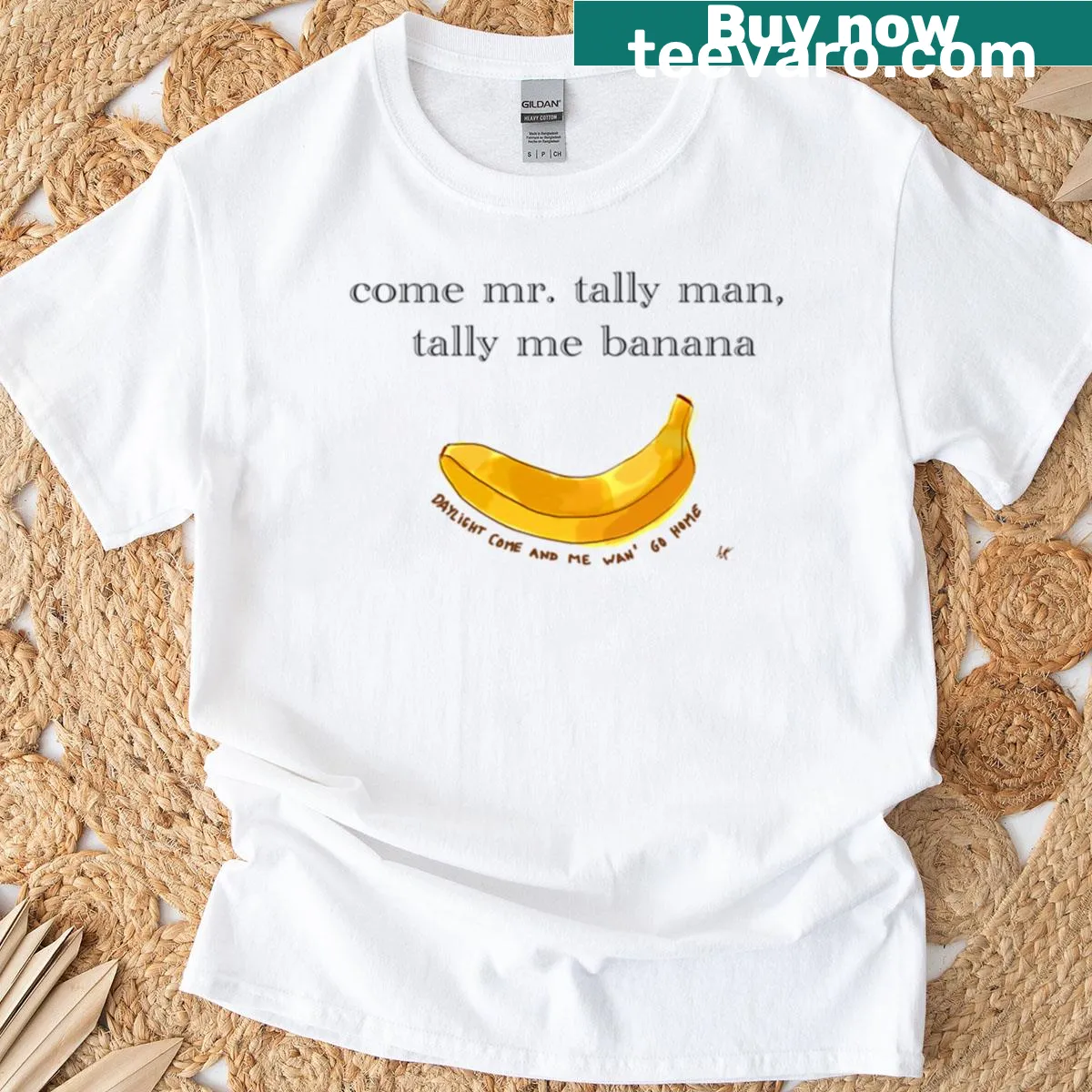 Nostalgic T-shirt inspired by the classic Banana Boat Song — on a men's t-shirt