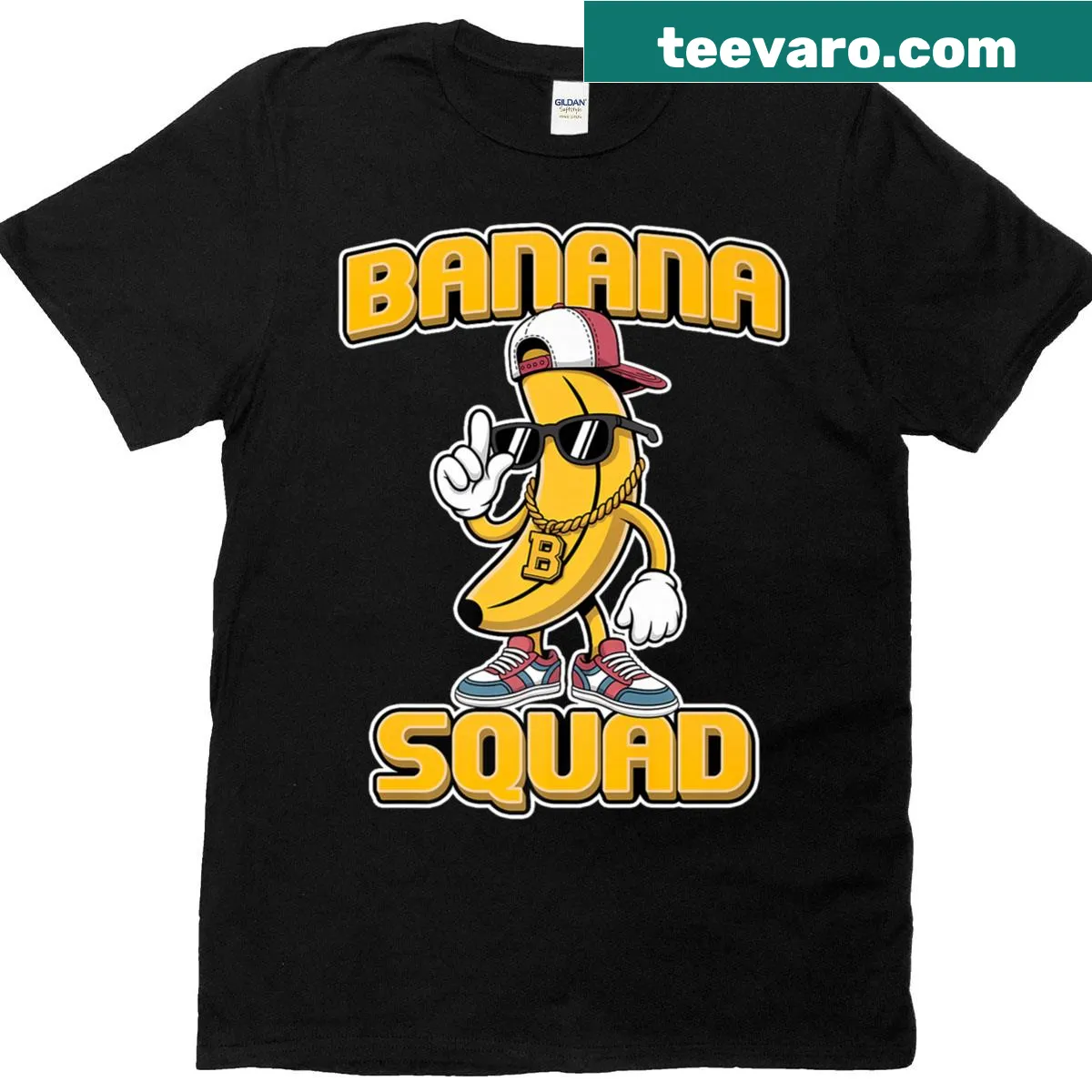 Cartoon bananas in hip-hop style on a playful T-shirt — on a men's t-shirt