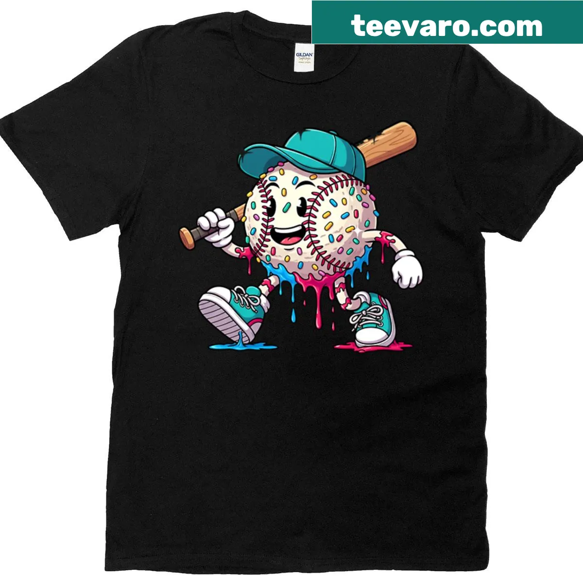 Cartoon baseball and ice cream design on a youth T-shirt — on a men's t-shirt