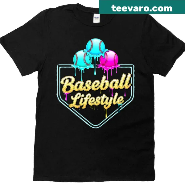 T-shirt featuring a graphic of a baseball home plate with an ice cream cone