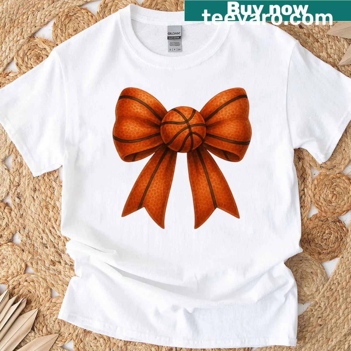 T-shirt featuring basketball and ribbon illustration for moms — on a men's t-shirt