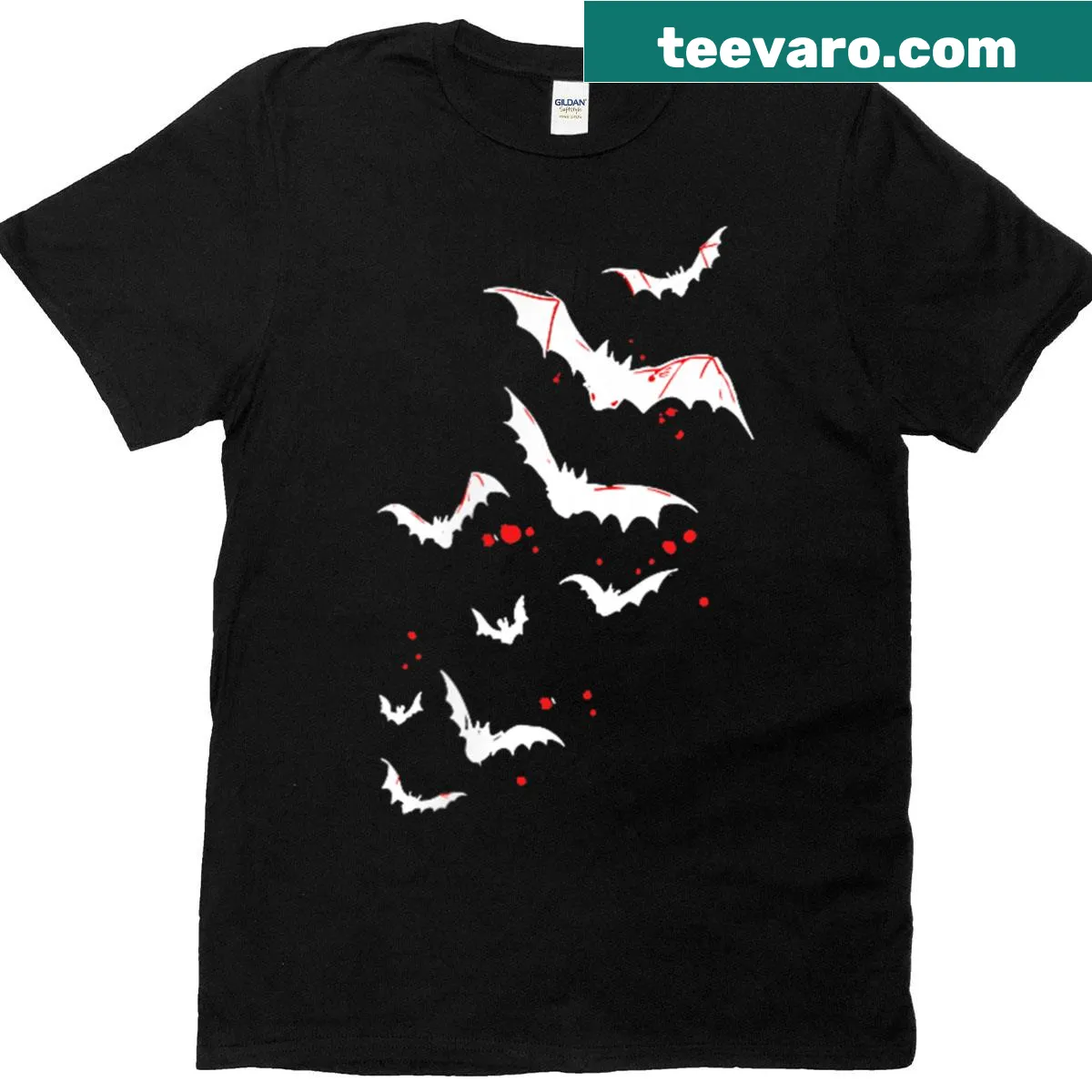 Funny Halloween shirt with 'Bat Shit Crazy' text front and back — on a men's t-shirt