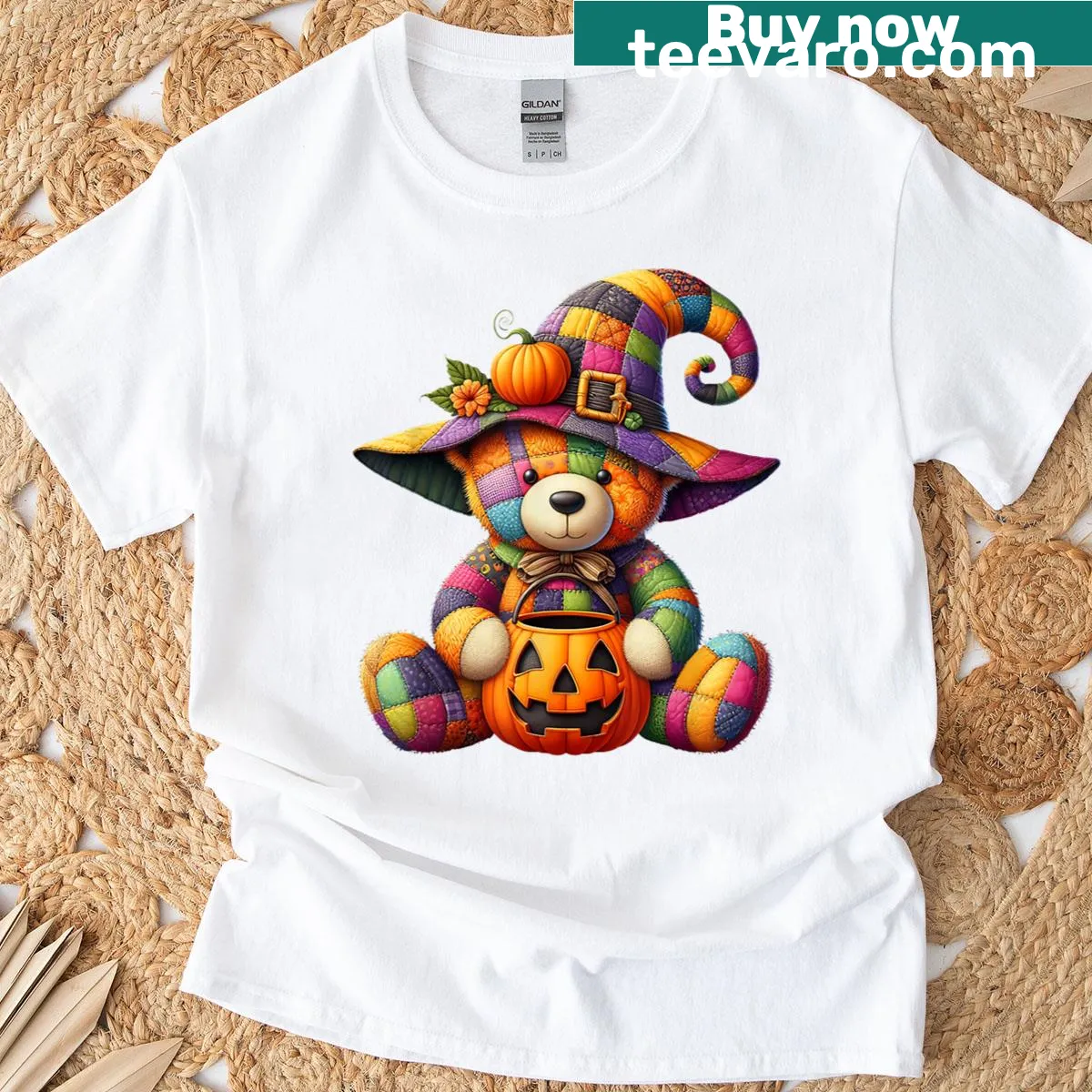 Cartoon bear ghost witch design on Halloween T-shirt. — on a men's t-shirt