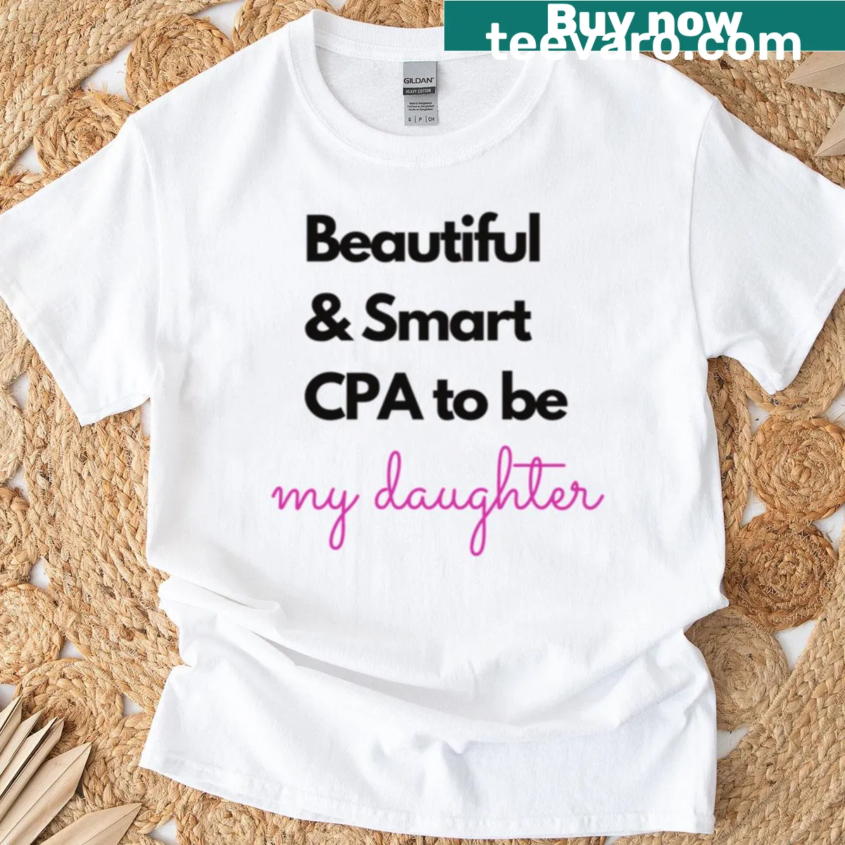 Illustrative design celebrating a proud mom and her smart daughter — on a men's t-shirt