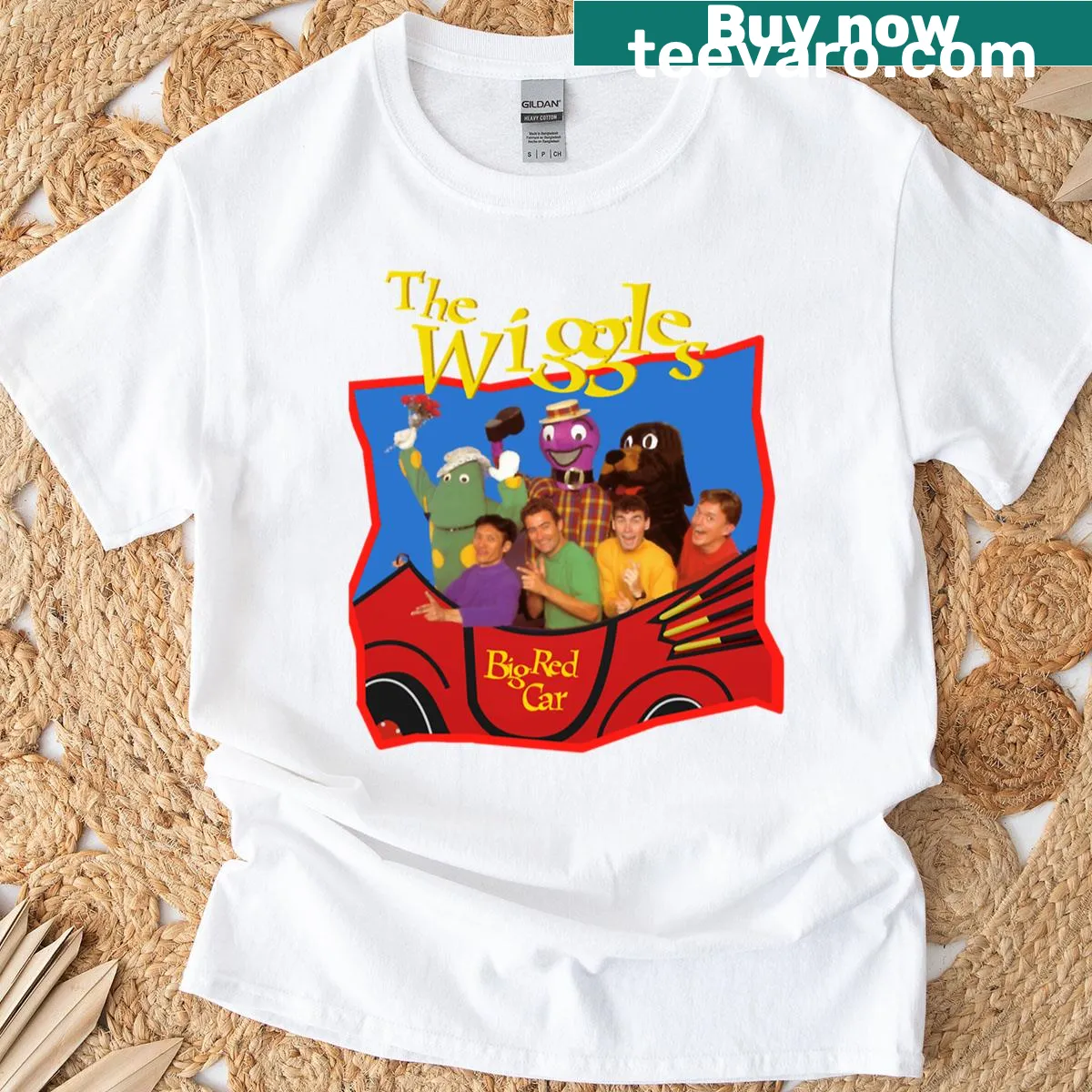 Cartoon T-shirt featuring a big red car design for kids. — on a men's t-shirt