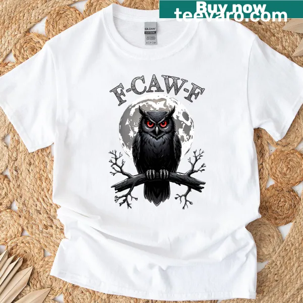 Funny black owl graphic T-shirt with humorous text and moon design.
