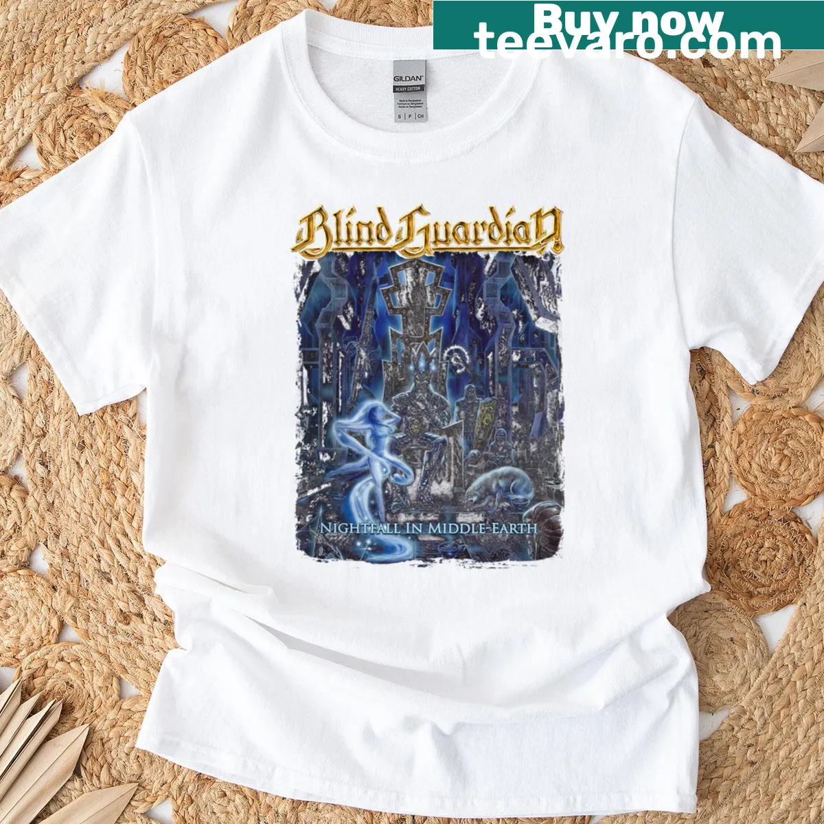 Blind Guardian Nightfall In Middle Earth themed T-shirt — on a men's t-shirt