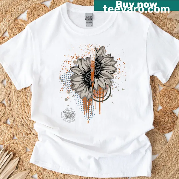 Sunflower graphic t-shirt with a bloody Halloween theme.
