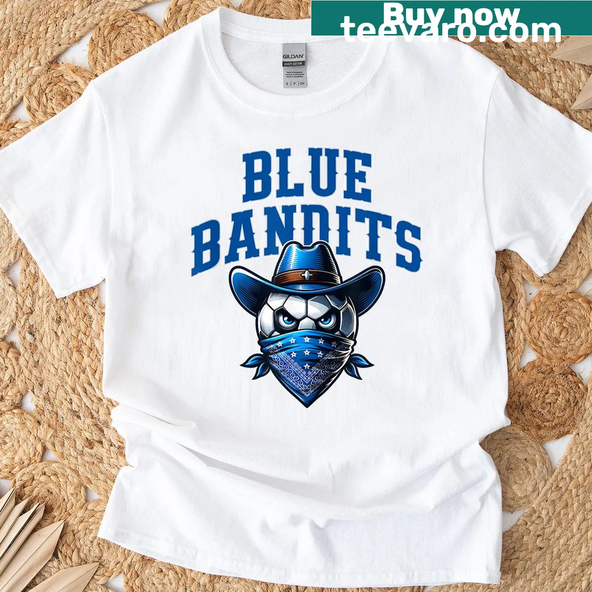 Youth soccer team t-shirt with Blue Bandits typography — on a men's t-shirt