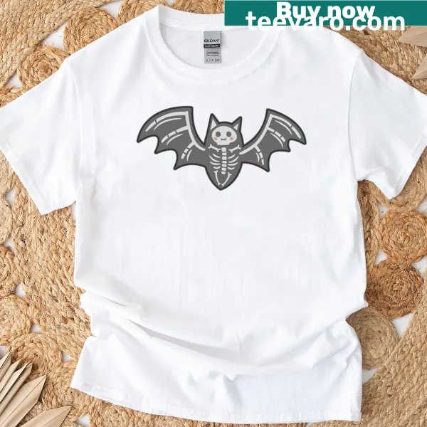 Cartoon skeletal bats with blushing faces on Halloween T-shirt