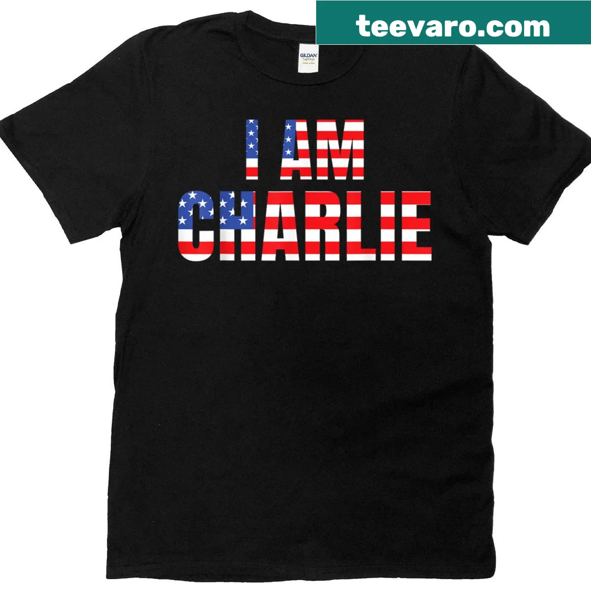 Text graphic stating 'I Am Charlie' on a minimalist T-shirt — on a men's t-shirt