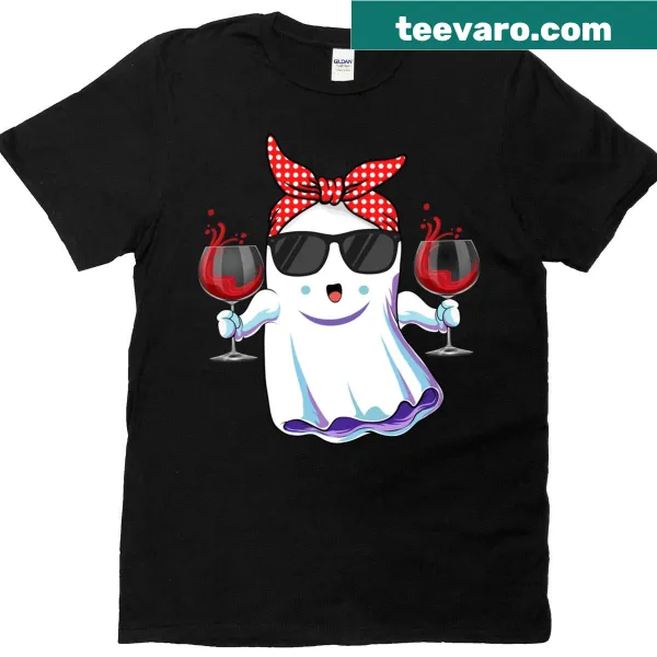 Illustration of a ghost drinking wine on a Halloween T-shirt