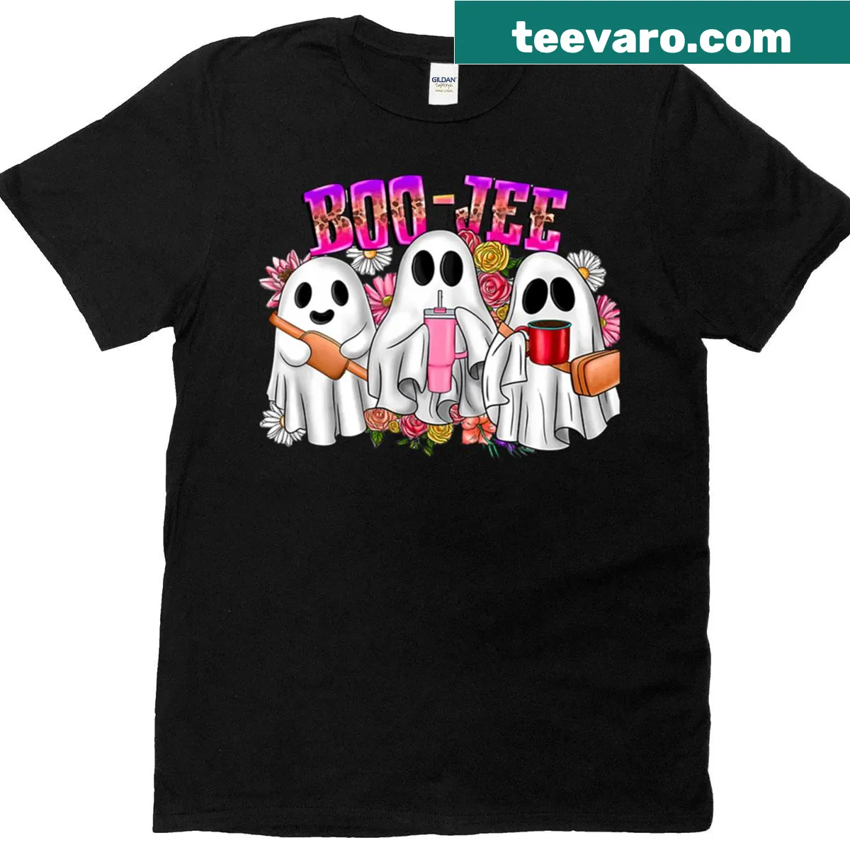 Ghosts and floral elements design on Halloween t-shirt — on a men's t-shirt