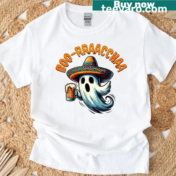 Cute ghost with beer graphic for Halloween party t-shirt