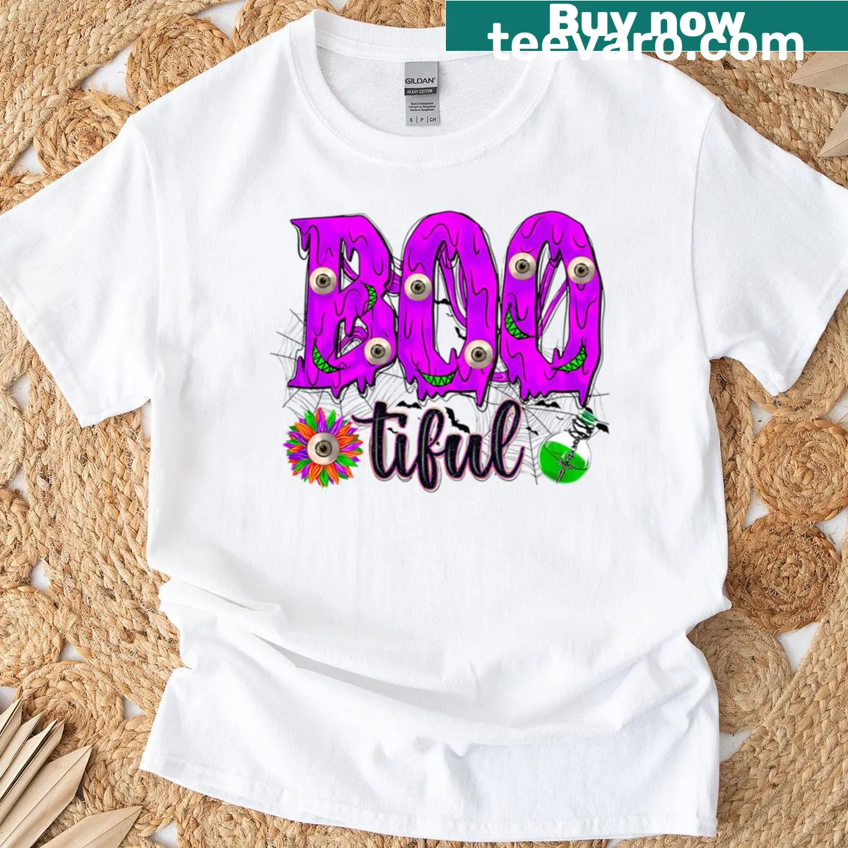 Cute Halloween T-shirt with cartoon slime eyeball design. — on a men's t-shirt