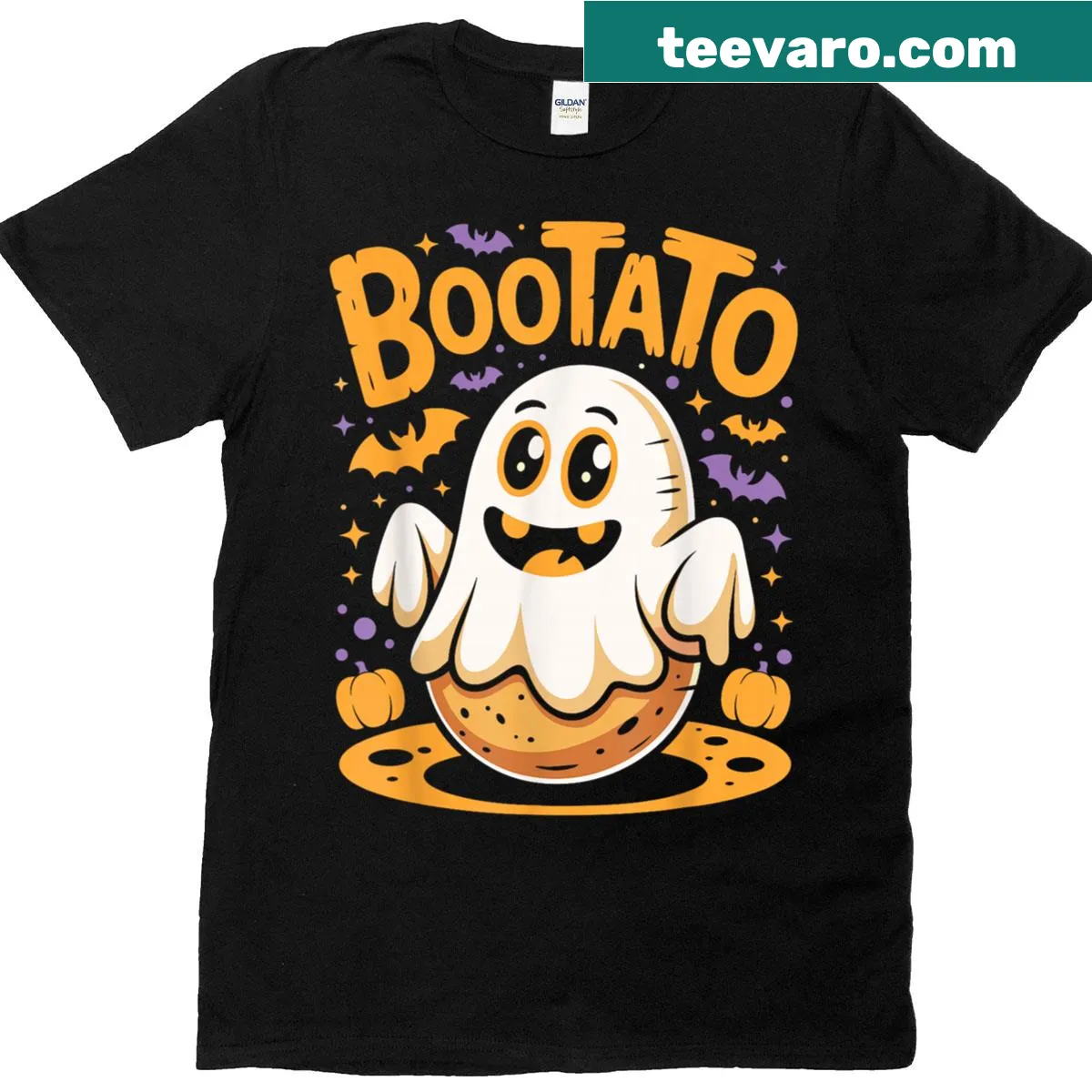 Funny Halloween t-shirt with a ghost and French fries design — on a men's t-shirt