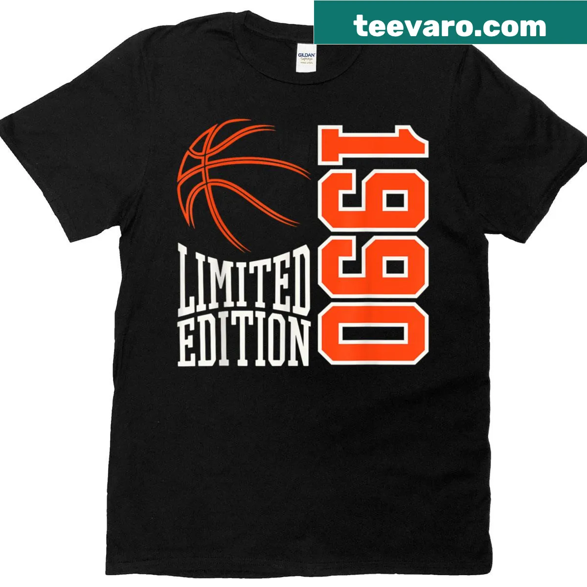 1990 birthday basketball graphic on t-shirt — on a men's t-shirt