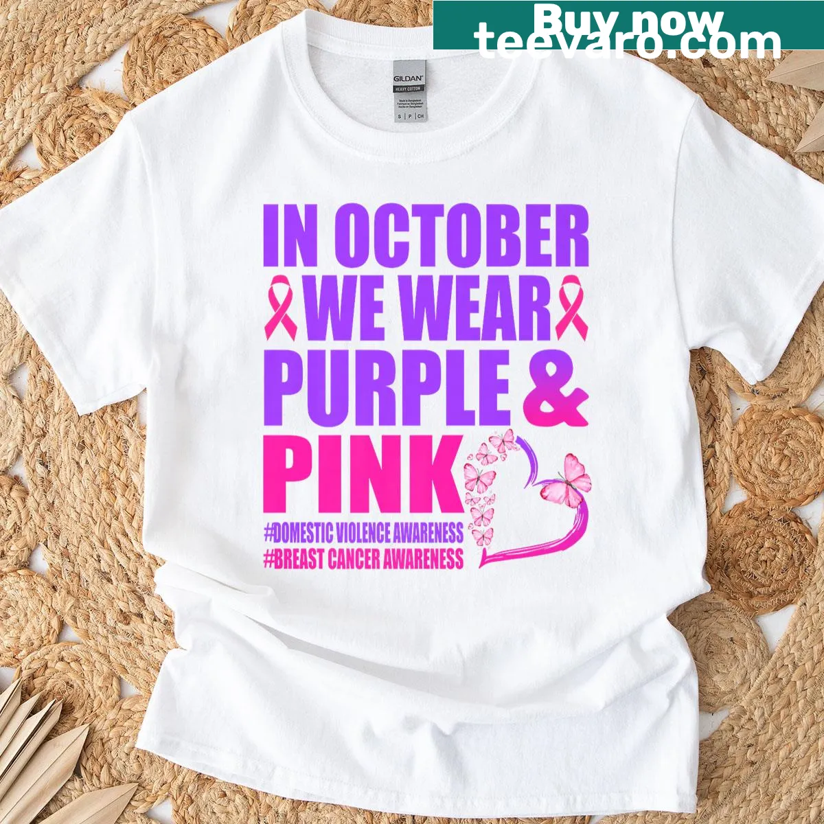 Awareness T-shirt combining breast cancer and domestic violence messages in bold text. — on a men's t-shirt