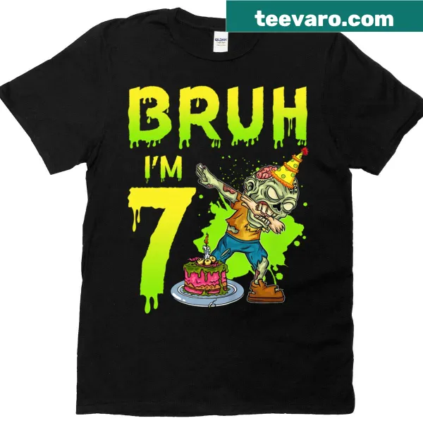 Funny t-shirt for 7th birthday featuring a zombie graphic