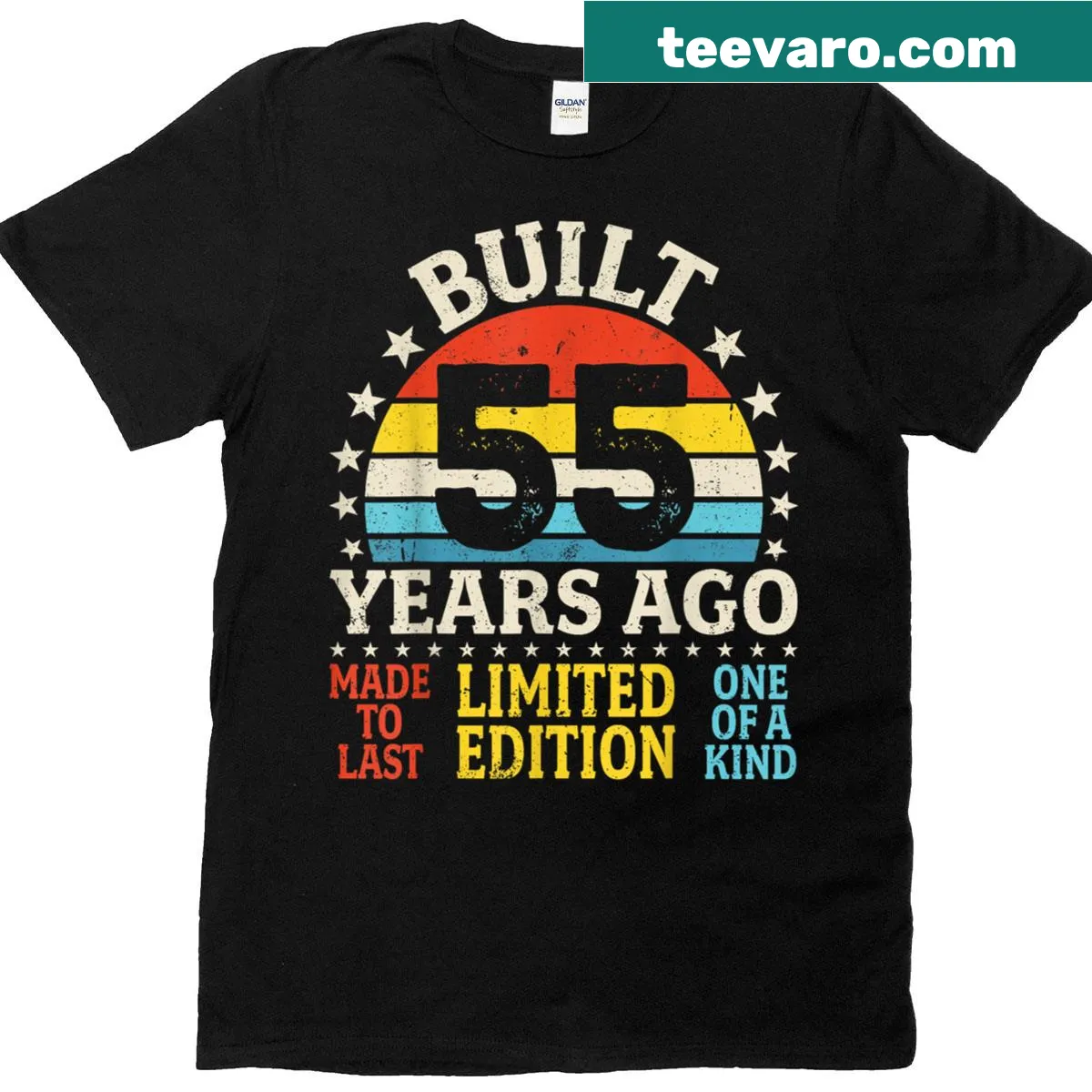 Vintage distressed T-shirt with a funny saying for a 55th birthday. — on a men's t-shirt
