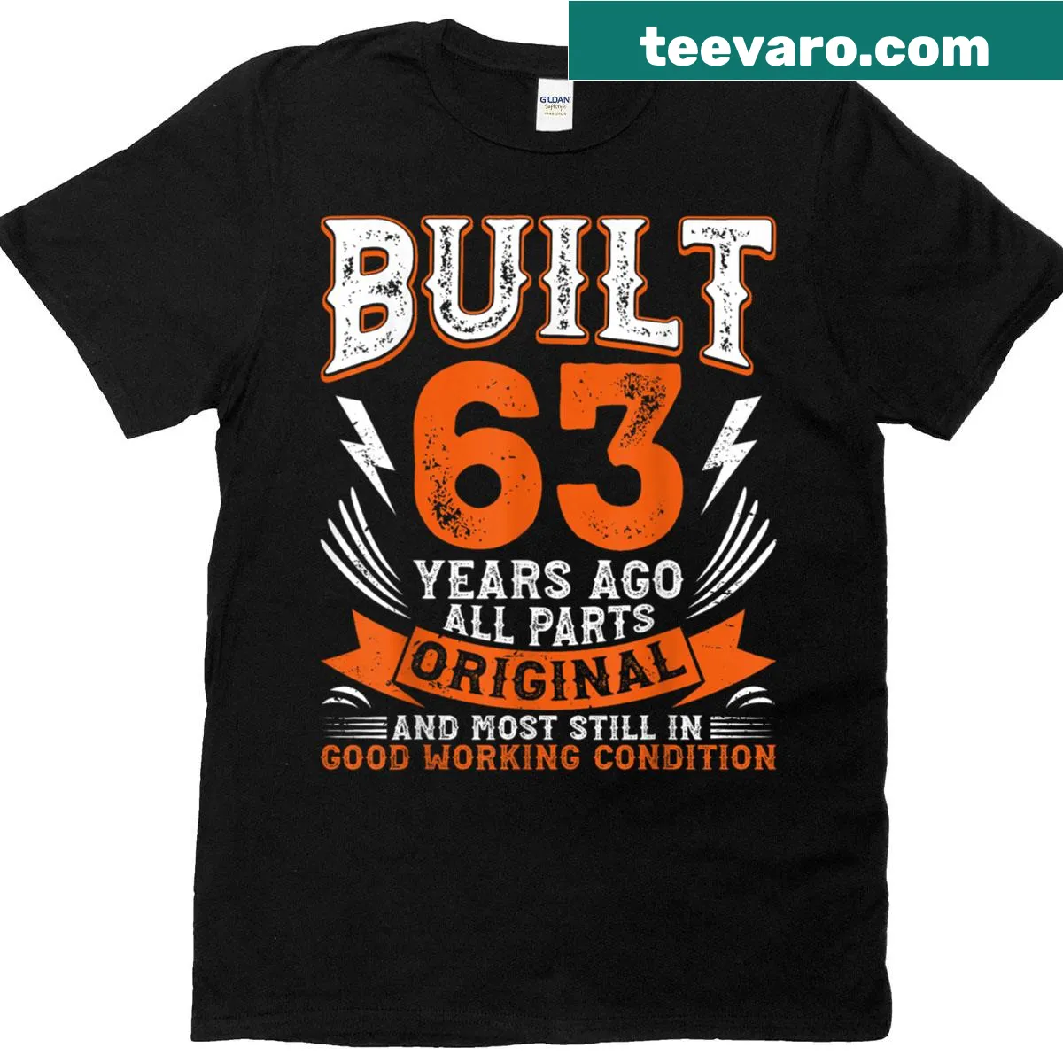 Vintage distressed T-shirt featuring a funny saying for a 63rd birthday. — on a men's t-shirt